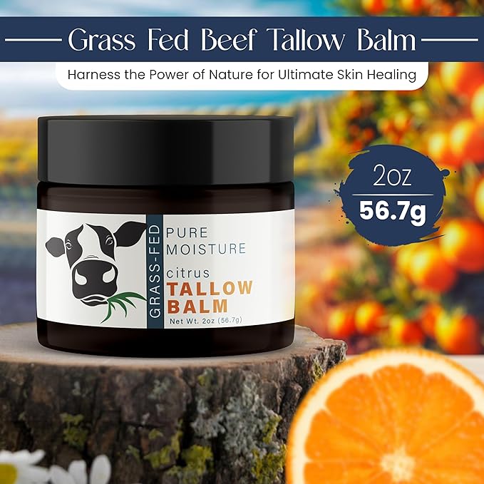 Grass Fed Beef Tallow for Skin – Beef Tallow for Face Balm – Tallow Skin Care – Grass Fed Beef Tallow Face Moisturizer – Organic Beef Tallow for Skin and Face (Citrus)