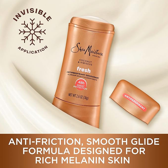 SheaMoisture Antiperspirant Deodorant Stick Fresh Coconut & Hibiscus 2 Count for 48HR Sweat & Odor Protection with No Parabens & No Mineral Oil 2.6 oz