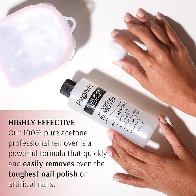 Pronto 100% Acetone Gel Nail Polish Remover - Gel Polish Remover for Nails | Acetone Nail Polish Remover & Acrylic Nail Remover for Removal of Glue, Gel & Dip | Gel Nail Remover, 12 Fl oz