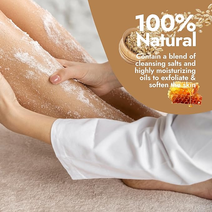 Premium Taza Oats and Honey Dead Sea Salt Scrub, 473 ml 24 oz (670 g) Exfoliates Your Skin Leaving it Soft and Hydrated Contains: Coconut Oil, Shea Butter, Grapeseed Oil, Sweet Almond Oil, 26 Minerals