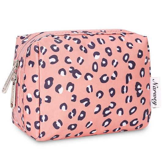 Narwey Small Cheetah Makeup Bag for Purse Mini Cosmetic Bag Travel Makeup Pouch Zipper Pouch Cute Make up Bags with Compartments for Women Girls (Leopard, Small)