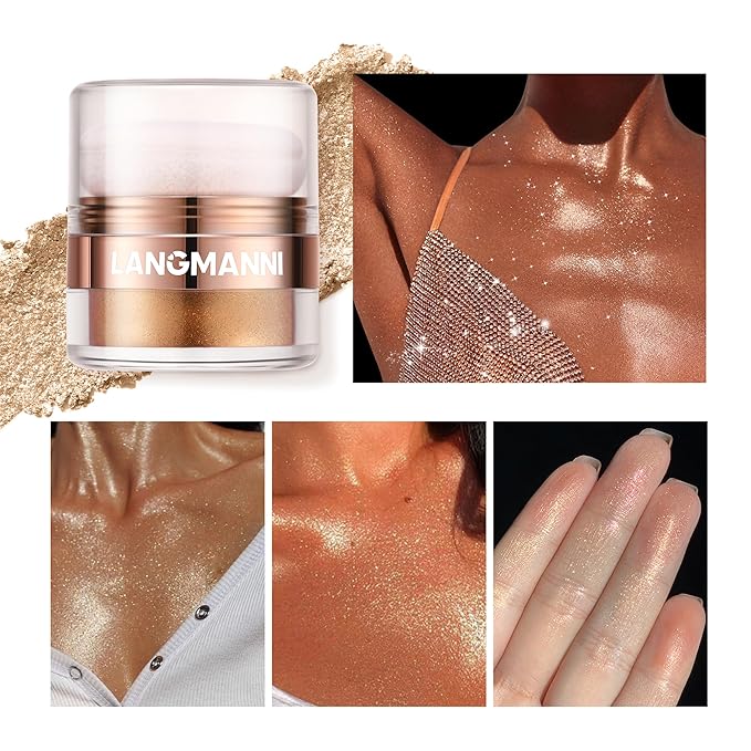 AKARY Shimmer Powder Highlighter, Silver Face Body Glow Pearl Illuminator, Intensely Pigmented for High Impact Dewy Finish (01#Silver)
