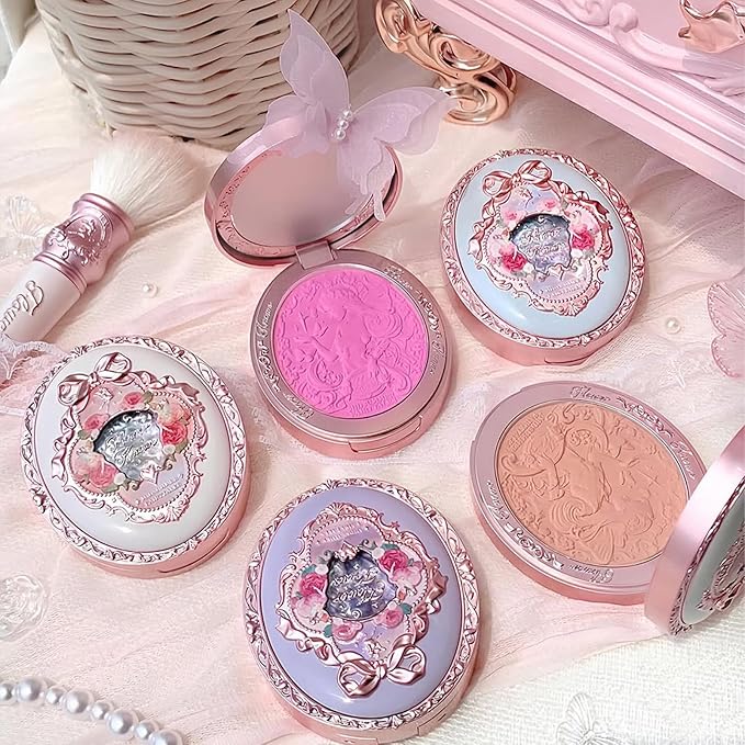 Flower Knows Swan Ballet Embossed Blush,Tangerine Matte Finish,Buildable & Blendable Powder Blush for cheeks,Natural Flush for All Skin Tones(04 Summer Blossom,5g)