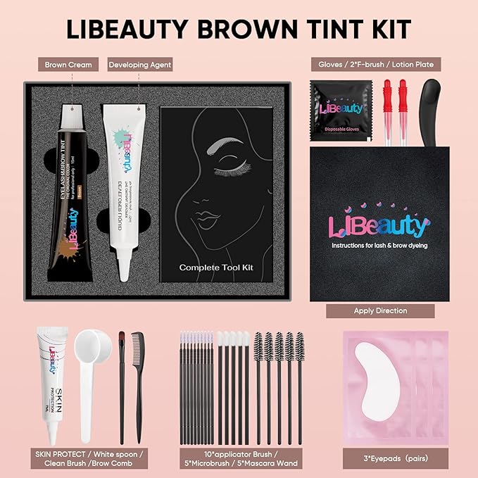 Libeauty Eyelash and Eyebrow Color Kit Brown Instant Hair Color Kit for Lash and Brow Perfect Partner for Lash Perm/Lift/Lamination Treatment Voluminous Coloring
