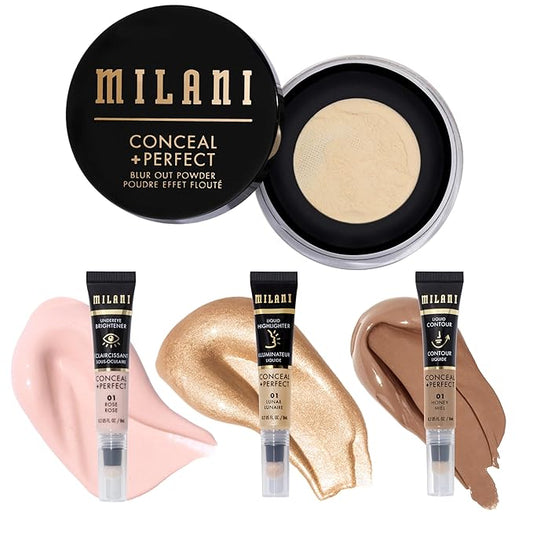 Milani Conceal + Perfect Blur Out Powder and Facelift Collection Kit 1: Honey Contour, Lunar Highlighter, Rose Undereye Brightener