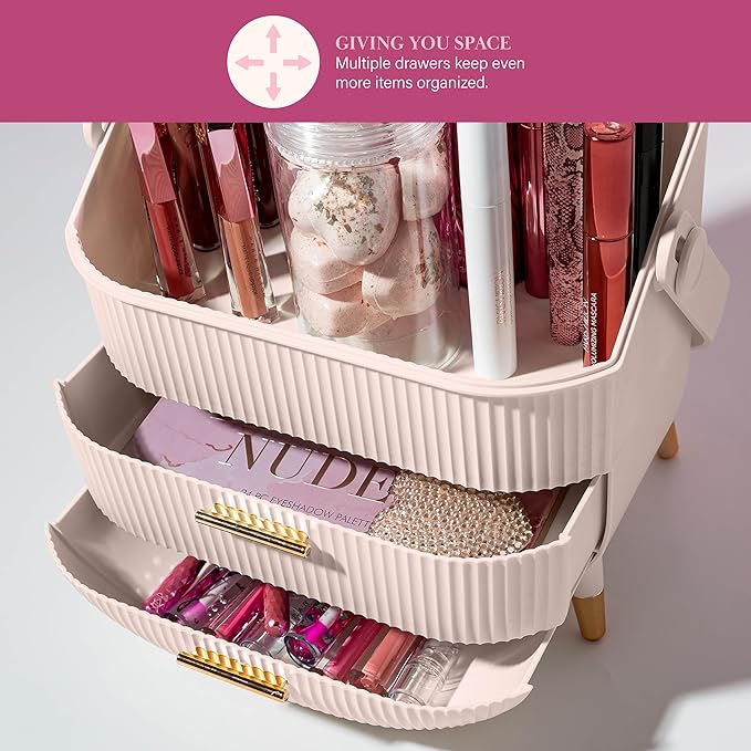 Paris Hilton Makeup Storage Organizer with Lid, Standard, Pink