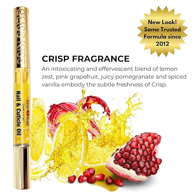 Bliss Kiss | 1 Crisp Fragrance | Nail Oil Cuticle Pen w/Vitamin E & Jojoba⏤Nail Strengthener Nail Growth Serum for Brittle Peeling Breaking Thin Nails