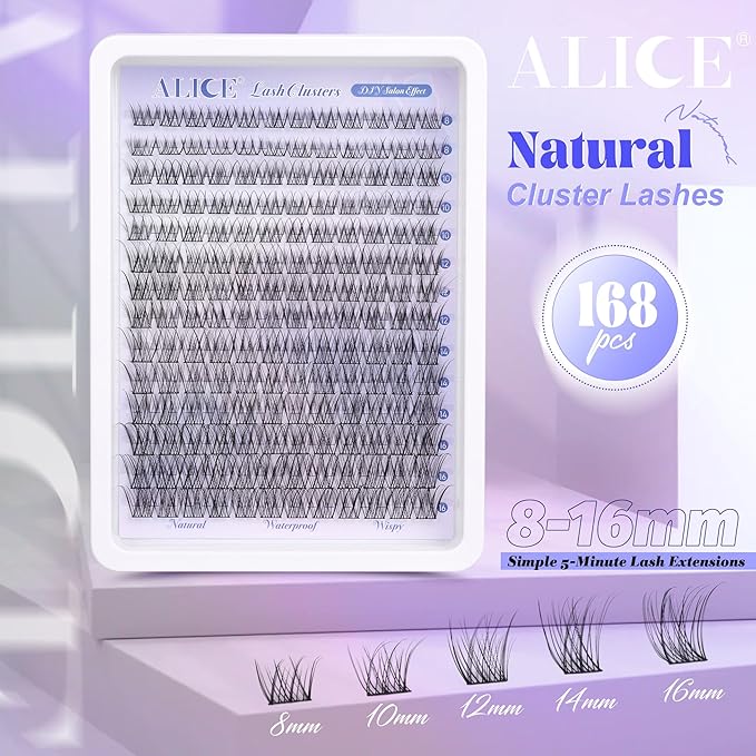 Natural Lash Clusters Wispy Cluster Eyelash Extensions 168pcs Individual Lashes 8-16mm C-Curly DIY Lash Extension Natural Look Soft Thin Band Cluster Lashes by ALICE