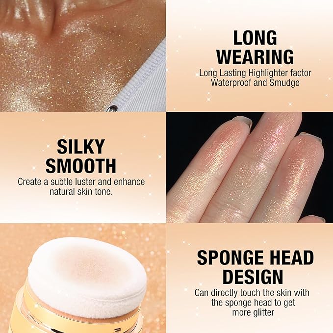 AKARY Shimmer Powder Highlighter, Silver Face Body Glow Pearl Illuminator, Intensely Pigmented for High Impact Dewy Finish (01#Silver)