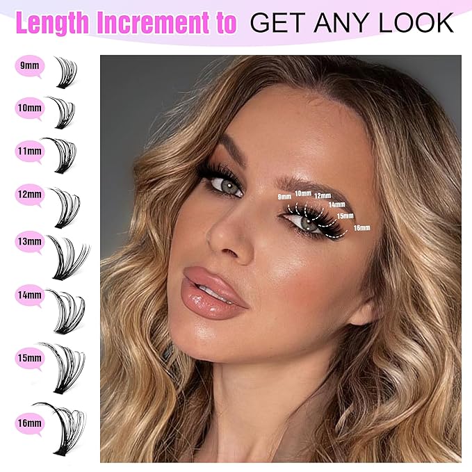 Pawotence Lash Extension Kit DIY 280pcs Individual Lash Clusters Kit 50D 9-16mm Cluster Eyelash Extensions Kit with Lash Bond and Seal, Lash Tweezers for Self Application (50D, 0.07D, 9-16mm, Kit)