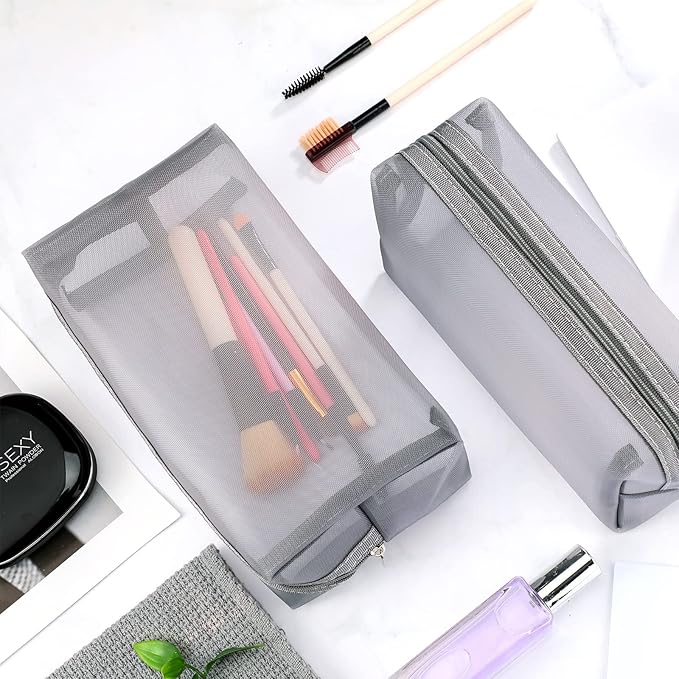6 Pieces Mesh Makeup Bags Mesh Cosmetic Bag Portable Travel Organizing Zipper Pouch Toiletries Makeup Pouches for Home Office Travel Accessories (Chic Colors)
