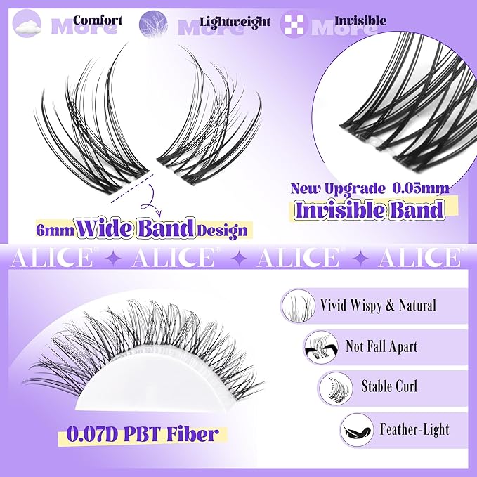 ALICE Natural Lash Clusters Lash Extensions Invisible Band Waterproof 8-16mm Cluster Eyelash Extensions Wispy Eyelash Clusters Individual Lashes Cluster Lashes