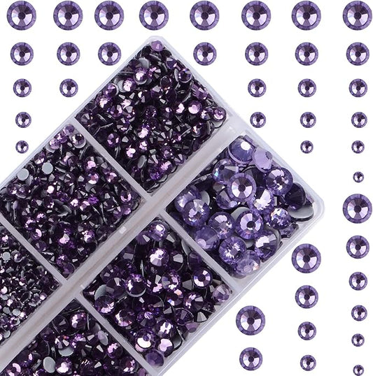 10000Pcs 2-Boxes Mixed Size Hot Fix Round Crystals Gems Glass Stones Hotfix Flat Back Rhinestones with Tweezers and Picking Pencil (Tanzanite)