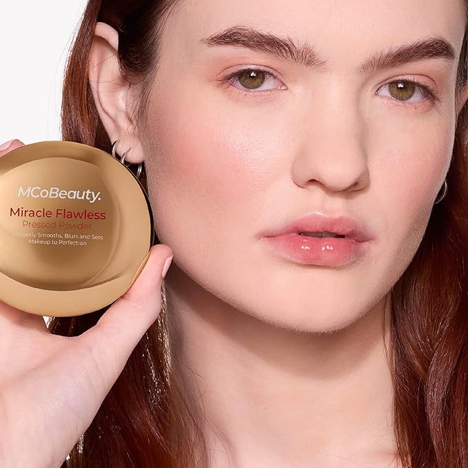 MCoBeauty Miracle Flawless Pressed Powder, Medium Warm Shade, Oil-Control, Soft-Focus Finish with Hydrating Rose Flower Extract & Sweet Almond Oil, Vegan, Cruelty Free Cosmetics