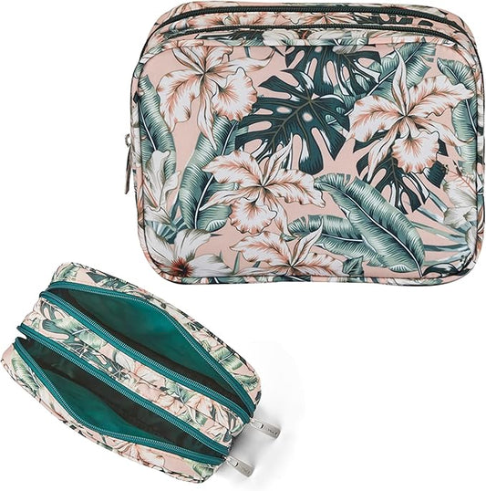Conair Makeup Bag - Travel Toiletry Bag - Cosmetic Bag - Toiletry Bag for Women - Double Zip Organizer - Tropical Print