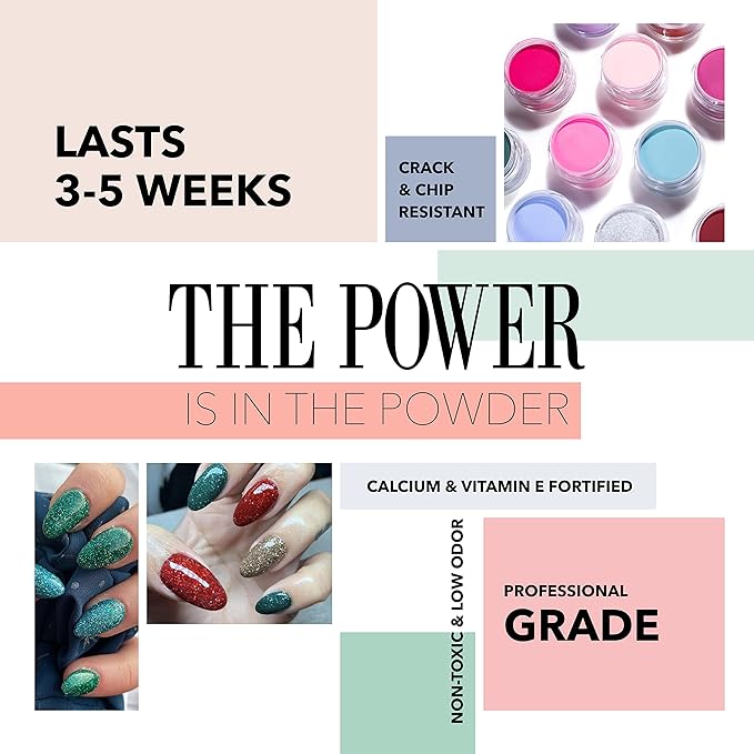 Revel Nail Dip Powder - Green Powder Dip Nail Polish, Chip Resistant Dip Nail Powder with Vitamin E and Calcium, DIY Manicure, Hyper