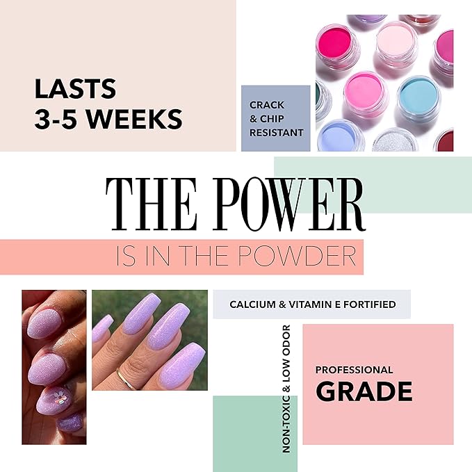 Revel Nail Dip Powder - Purple Glitter Dip Powder for Nails, Chip Resistant Dip Nail Powder with Vitamin E and Calcium, DIY Manicure, Enchanted