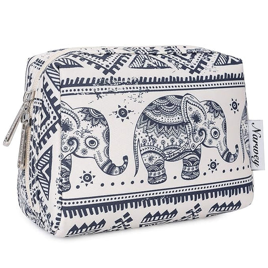 Narwey Small Makeup Bag for Purse Mini Cosmetic Bag Travel Makeup Pouch Zipper Pouch Cute Make up Bags with Compartments for Women Girls (Elephant, Small)