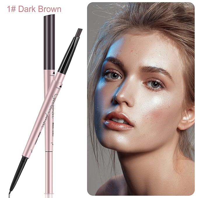 Eyebrow Pencils 2-Pack, Professional Brow Pencil Dual Tips Retractable Waterproof Natural Eye Brows Makeup, Dark Brown