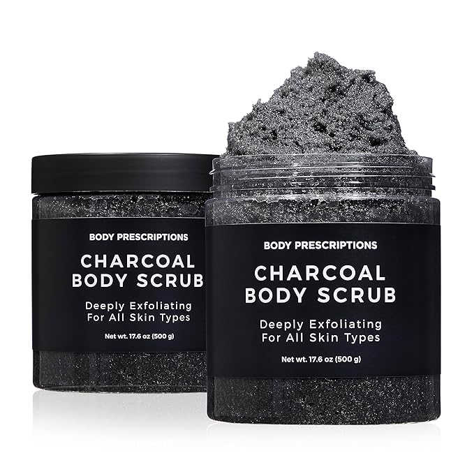 Body Prescription Deep Exfoliating Body Scrub - Cruelty-Free Formula for All Skin Types, 17.64 Ounce (Pack of 2), Charcoal