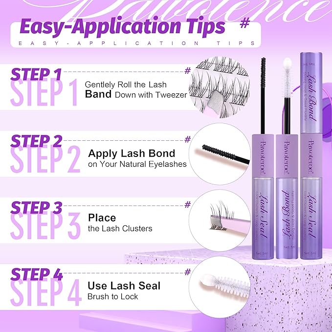 Pawotence Wispy Lash Clusters Kit Cat Eye Lash Extension Kit 180pcs Natural Individual Lashes Left Right Cluster Eyelash Extensions Kit with Lash Bond and Seal, Lash Tweezers for Self Application