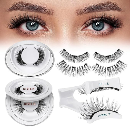 QUEWEL Reusable Magnetic Eyelashes 2 Pair Magnetic Eyelashes with Applicator No Glue Needed Eyelashes Natural Look Lash Clusters Kit Easy to Wear and Remove(B+H02)
