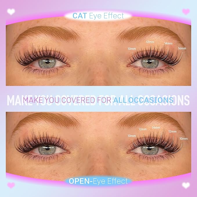 Pawotence Wispy Lash Clusters Natural Cluster Lashes Extension DIY Natural Eyelash Clusters Extension 10-16mm Individual Lashes False Eyelashes Wispy Soft Cluster Eyelash Extensions
