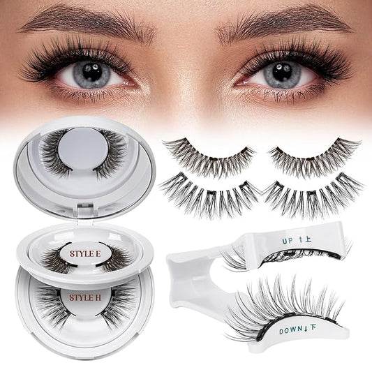 QUEWEL Reusable Magnetic Eyelashes 2 Pair Magnetic Eyelashes with Applicator No Glue Needed Eyelashes Natural Look Lash Clusters Kit Easy to Wear and Remove(E+H02)