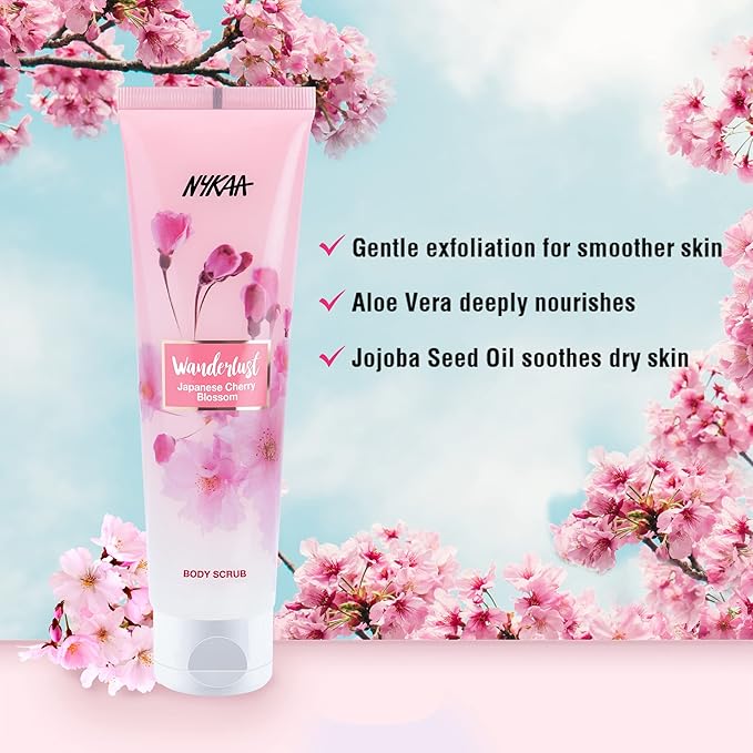 Nykaa Wanderlust Japanese Cherry Blossom Body Scrub - Gently Exfoliates Dead Cells, Revives Dull and Dry Skin With Aloe Vera (4.93 Fl Oz)