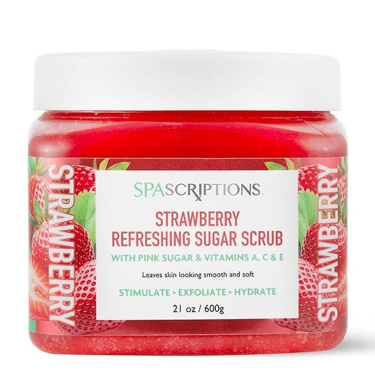 Spascriptions Strawberry Refreshing Sugar Body Scrub with Pink Sugar & Vitamins A, C, E, 21 oz to Stimulate, Exfoliate, Hydrate