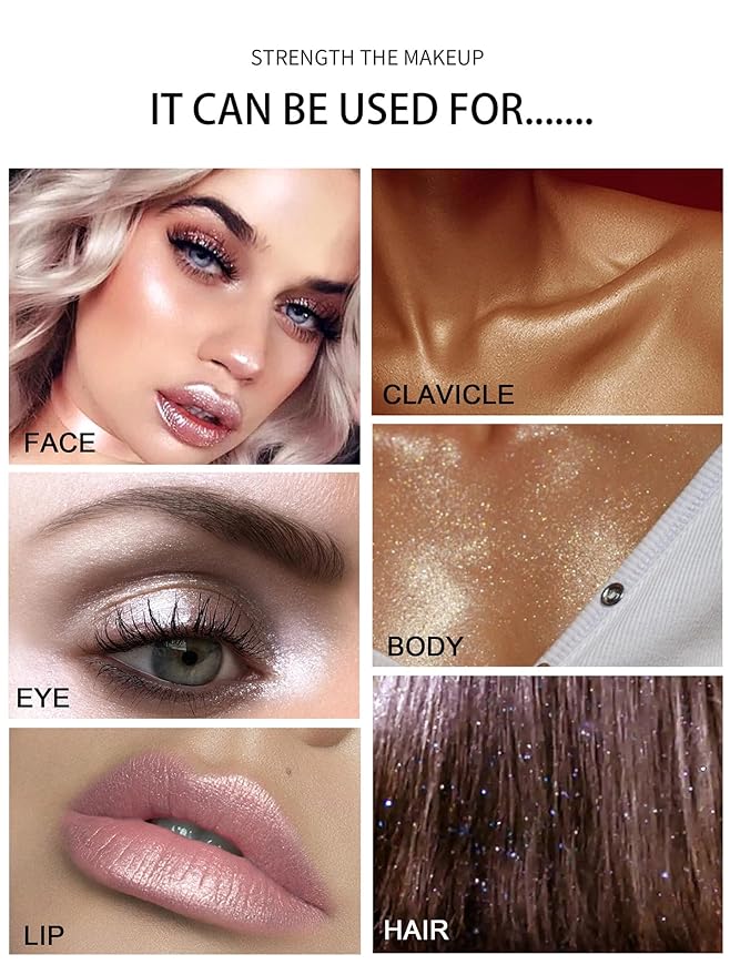 URQT 3 Color Polvo De Hadas Fairy Dust Highlight Patting Powder - Full Body Contouring and Clavicle Pearlescent Patting Powder for Face and Eye, Halloween Sparkling Body Glitter Powder (Trio)
