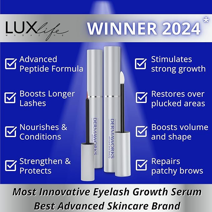 DERMAWORKS Duo Set: 1x Lash Serum for Eyelash Growth + 1x Eyebrow Growth Serum for Thicker Brows - Eyelash Serum to Grow Lashes - Eyelash Growth Serum for Eye Lashes - Eyebrow Serum to Grow Brows