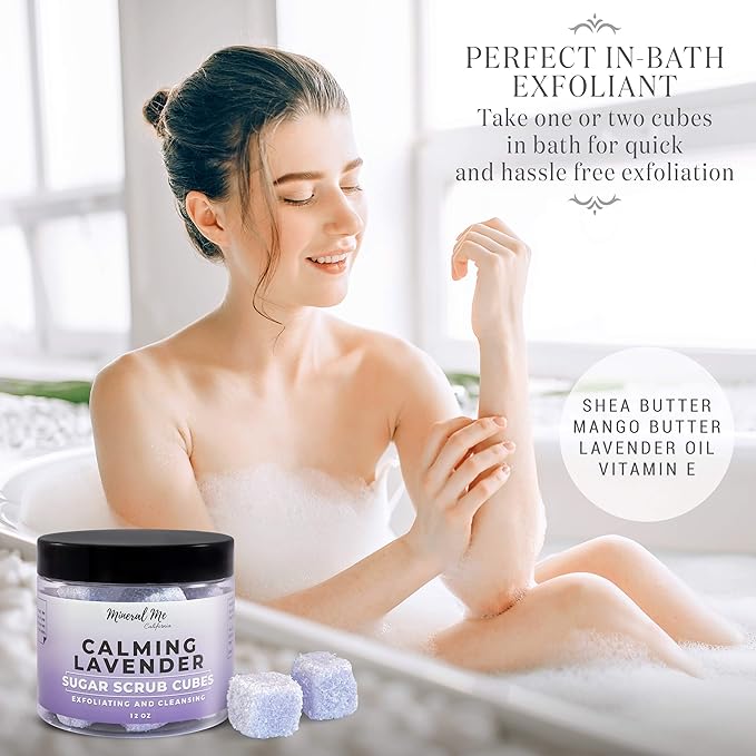 Body Scrub Exfoliator - 12oz WATERMELON Sugar scrub cubes w/Mango Butter & Shea butter, Exfoliating Body Scrub - 12oz LAVENDER Sugar scrub cubes, Natural & Organic for all body exfoliation