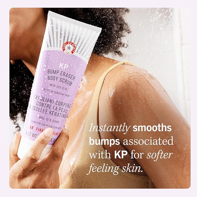 First Aid Beauty - KP Bump Eraser Body Scrub with 10% AHA, Keratosis Pilaris Skin Exfoliater with Glycolic and Lactic acids, Helps Reduce Chicken Skin Bumps, Safe for Sensitive Skin, 8 oz, 2ct