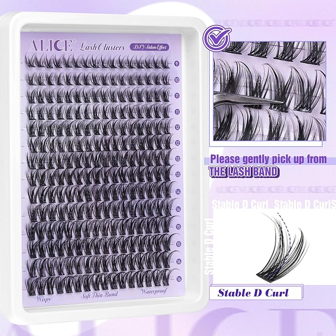 Lash Clusters Natural Wispy Cluster Eyelash Extensions DIY Individual Lashes Lash Extension Waterproof Cluster Lashes 224pcs 9-16mm Soft Thin Band by ALICE