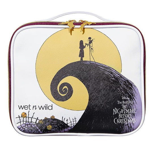 wet n wild Nightmare Before Christmas Makeup Bag - Full-Zip Closure with Bat Charms, Dual-Compartment Interior, Portable Travel Case Inspired by Disney’s Iconic Film, Cruelty-Free - Jack & Sally