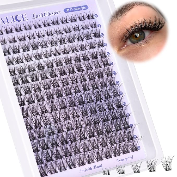 Natural Lash Clusters Wispy Cluster Eyelash Extensions Invisible Band Individual Lashes C-Curly DIY Lash Extension 8-16mm Waterproof Soft Cluster Lashes 168pcs by ALICE