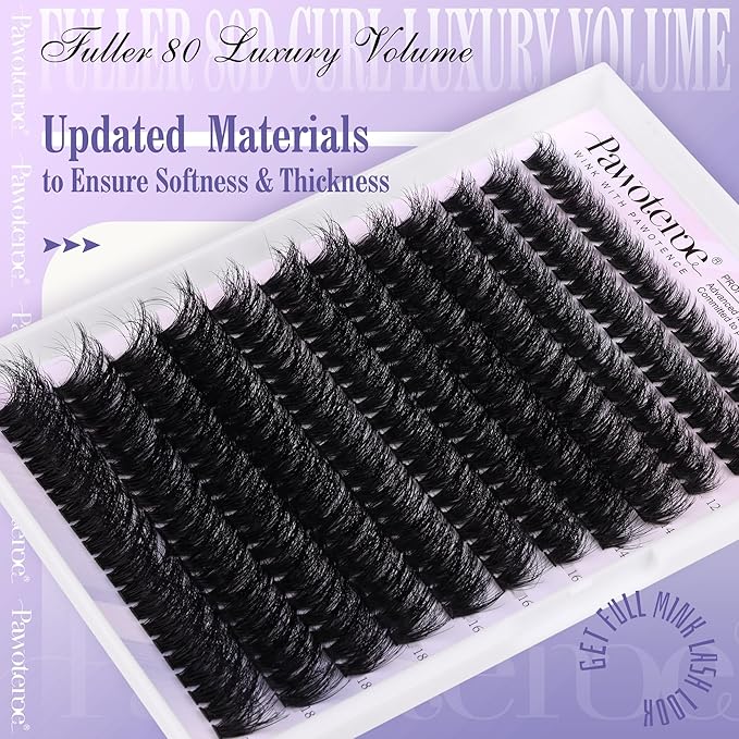 Pawotence Lash Clusters Full 80D Individual Lashes Cluster Eyelash Extensions 10-20mm Mix Eyelash Clusters 240pcs Lash Extension for Self Application (Mink 80D, 0.07D, 10-20mm)