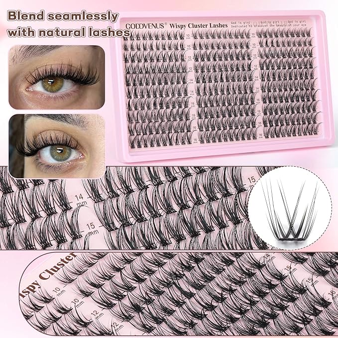 Lash Clusters Kit Wispy Eyelash Clusters Lashes Natural DIY Lash Extension Kit 10-16mm Cluster Eyelash Extensions Kit 300pcs C Curl Individual Lashes Cluster Eyelash (With Tweezers)