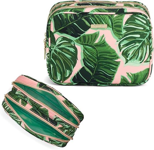 Conair Makeup Bag - Travel Toiletry Bag - Cosmetic Bag - Toiletry Bag for Women - Double Zip Organizer - Pink Palm Print