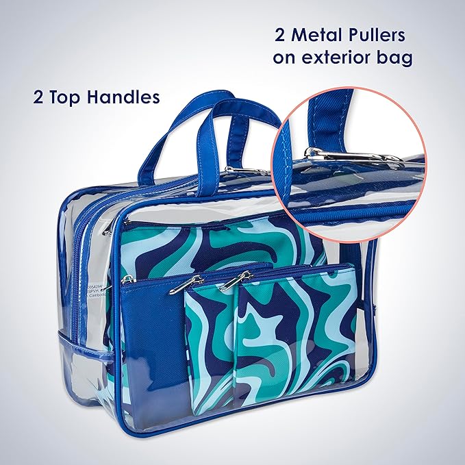 Conair 5 Piece Toiletry and Cosmetic Bag Set Under $30, Includes 1 Large Weekender Bag and 4 Organizer Bags in Blue Swirl Prints