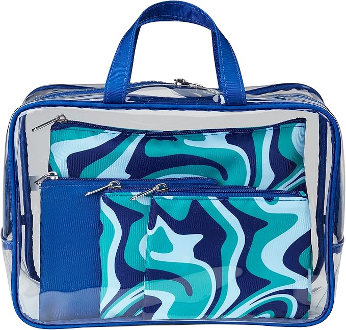 Conair 5 Piece Toiletry and Cosmetic Bag Set Under $30, Includes 1 Large Weekender Bag and 4 Organizer Bags in Blue Swirl Prints