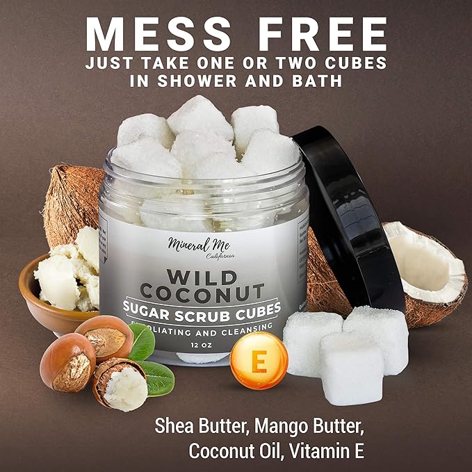 Body Scrub Exfoliator - 12oz SWEET ORANGE/Coconut Sugar scrub cubes w/Mango Butter & Shea butter- Ultra Hydrating & Moisturizing - Natural & Organic for all body - For hands, arms legs, elbow, foot
