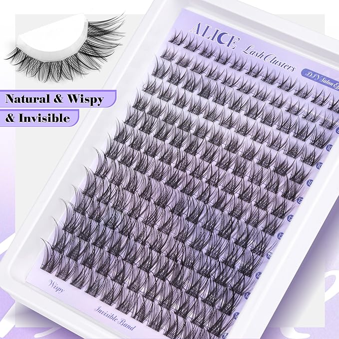 Natural Lash Clusters Wispy Cluster Eyelash Extensions Invisible Band Individual Lashes C-Curly DIY Lash Extension 8-16mm Waterproof Soft Cluster Lashes 168pcs by ALICE