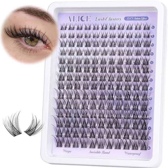 Natural Lash Clusters Wispy Cluster Eyelash Extensions Invisible Band Individual Lashes C-Curly DIY Lash Extension 8-16mm Waterproof Soft Cluster Lashes 168pcs by ALICE