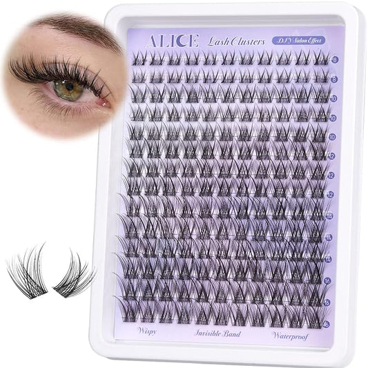 Natural Lash Clusters Wispy Cluster Eyelash Extensions Invisible Band Individual Lashes C-Curly DIY Lash Extension 8-16mm Waterproof Soft Cluster Lashes 168pcs by ALICE