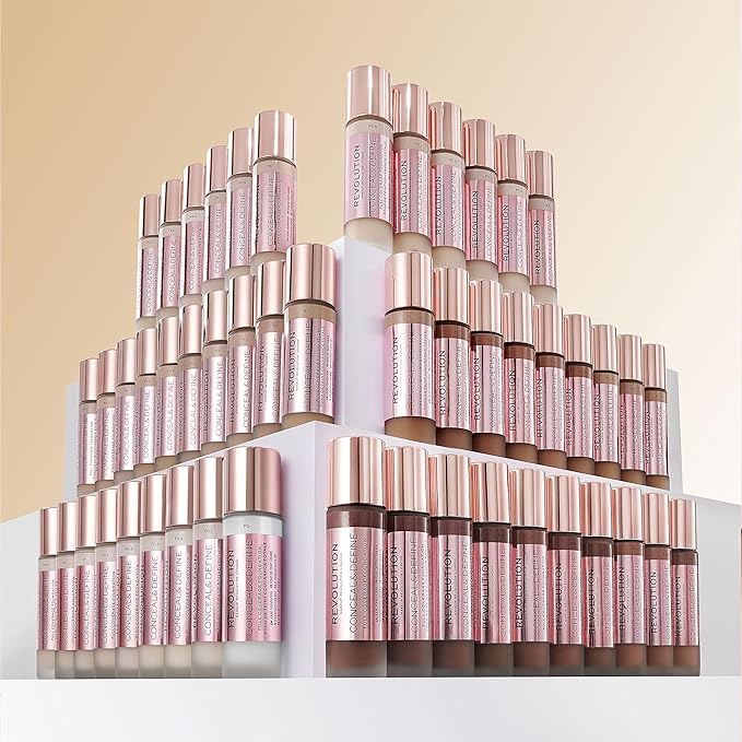 Makeup Revolution Conceal and Define Foundation, Full Coverage & Matte Finish, F15 for Dark Skin Tones, Vegan & Cruelty-Free, 0.7 Fl Oz