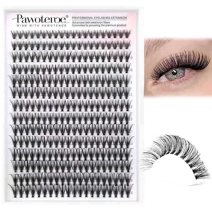 Pawotence Lash Clusters Natural 30D Cluster Eyelash Extensions 8-15mm Individual Lashes Cluster Wispy 280pcs Eyelash Clusters Lash Extension for Self Application (30D, 0.07D, 8-15mm)