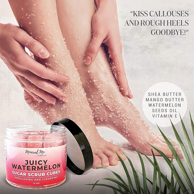 Body Scrub Exfoliator - 12oz WATERMELON Sugar scrub cubes w/Mango Butter & Shea butter, Exfoliating Body Scrub - 12oz LAVENDER Sugar scrub cubes, Natural & Organic for all body exfoliation