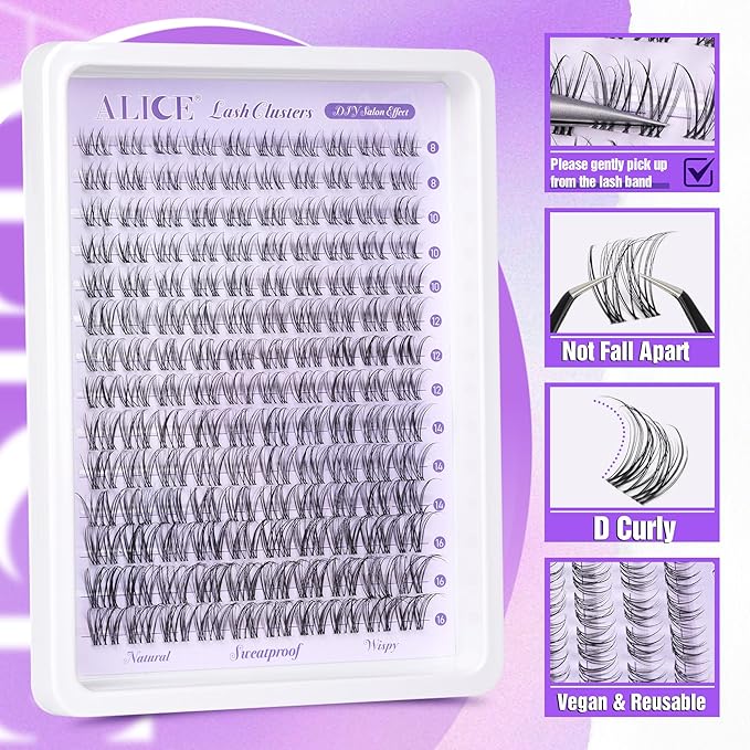 Wispy Lash Clusters Invisible Band Natural Lash Extensions Waterproof 8-16mm Cluster Eyelash Extension D Curl DIY Individual Cluster Lashes by ALICE